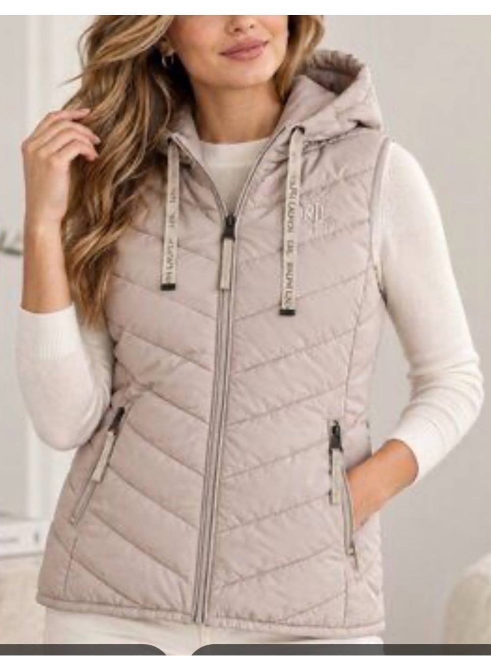 NWT Lauren Ralph Lauren Women’s Stretch Hooded Puffer Vest L